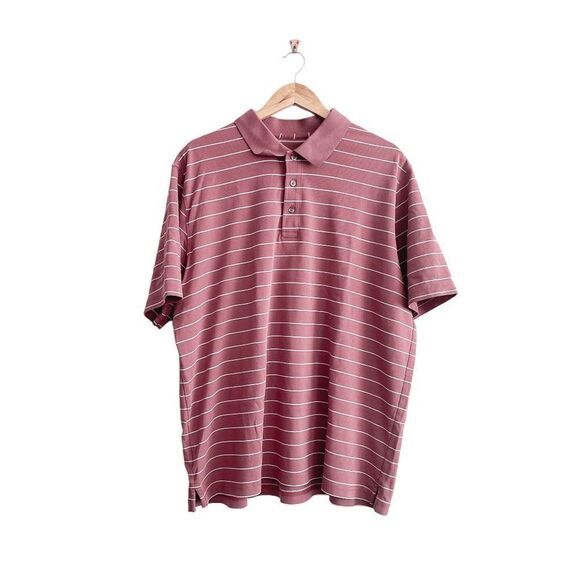 Eddie Bauer Mens Polo Shirt Collared Short Sleeve Stripes White Dusty Rose 2XL - Picture 1 of 6